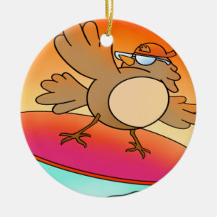 Summer Bird Surfer Ceramic Tree Decoration
