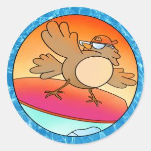 Summer Bird Surfer Classic Round Sticker