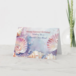 Summer Birthday Elegant Coastal Seashel Watercolor Card