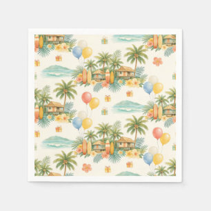 Summer Birthday Palm Trees Vintage Surfboards Napkin