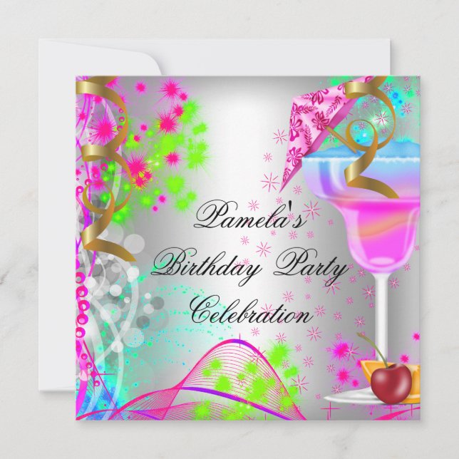 Summer Birthday Party Colourful Cocktail Invitation (Front)