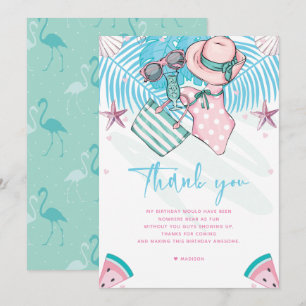 Summer Birthday Party Cute Pink Turquoise Thank You Card