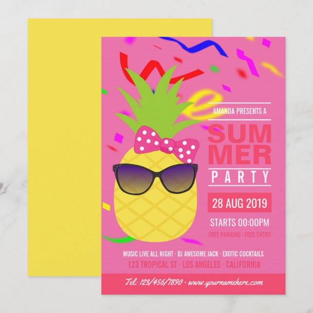 Summer Birthday Pineapple Invitation (Front/Back)