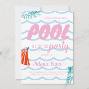 Summer Birthday Pool Beach Waves Invitation
