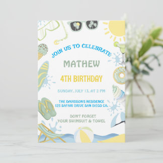 summer birthday pool or beach party invitation