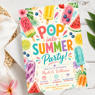 Summer Birthday Popsicle Pool Party Tropical Fruit Invitation