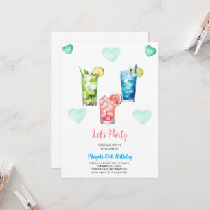 summer birthday tropical cocktails party invitation