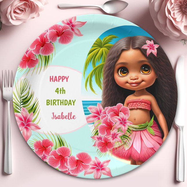 Summer Birthday Tropical Colourful Beach Party Gir Paper Plate (Summer Birthday Tropical Colorful Beach Party Girl Paper Plate)
