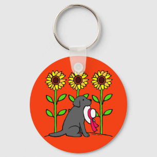 Summer Black Labrador with Sunflowers Key Ring