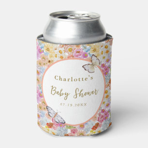 Summer Bloom Floral Butterfly Baby Shower Custom Can Cooler