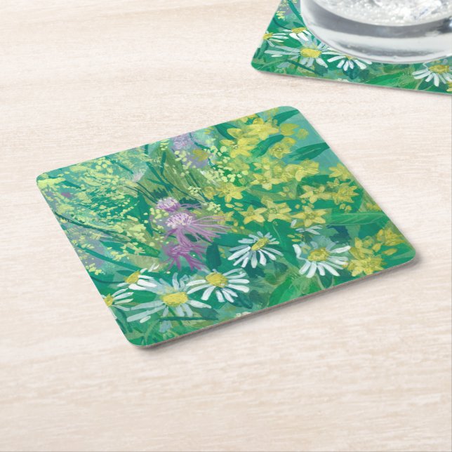 Summer Bloom Wildflowers Meadow Flowers Floral Art Square Paper Coaster (Angled)