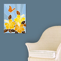 Summer Blooming Yellow Hibiscus Butterfly Blue Sky