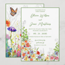 Summer Blooms and Butterflies Wedding Invitation
