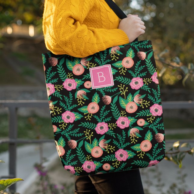 Summer Blooms | Pink Floral Monogram Tote Bag (Creator Uploaded)