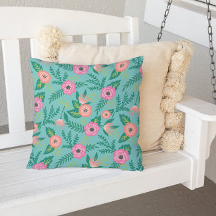Summer Blooms Tropical Floral Pattern Outdoor Cushion