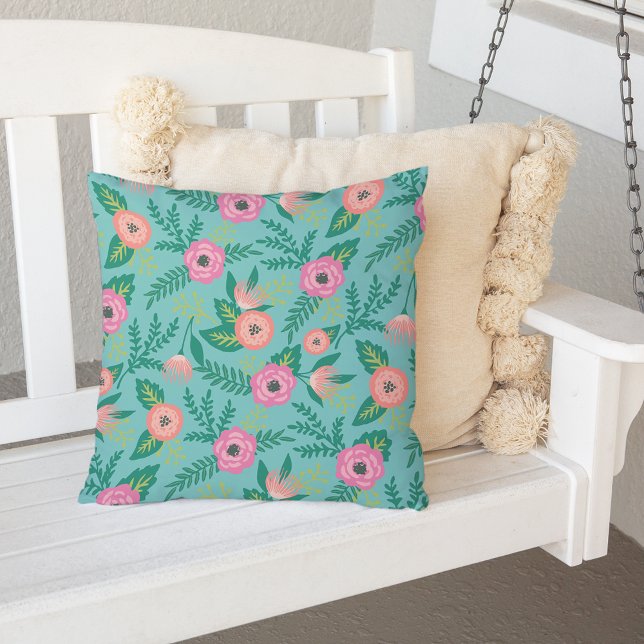 Summer Blooms Tropical Floral Pattern Outdoor Cushion (Creator Uploaded)