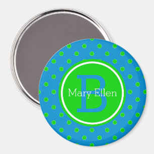 Summer Blue and Green Polka Dot Monogram Magnet