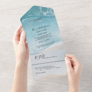 Summer Blue Beach Wedding All In One Invitation