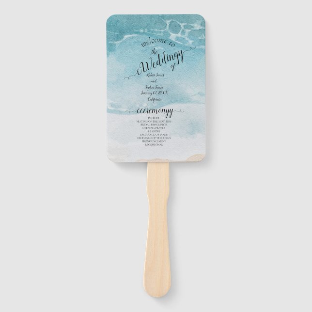 Summer Blue Beach Wedding  Hand Fan (Front)