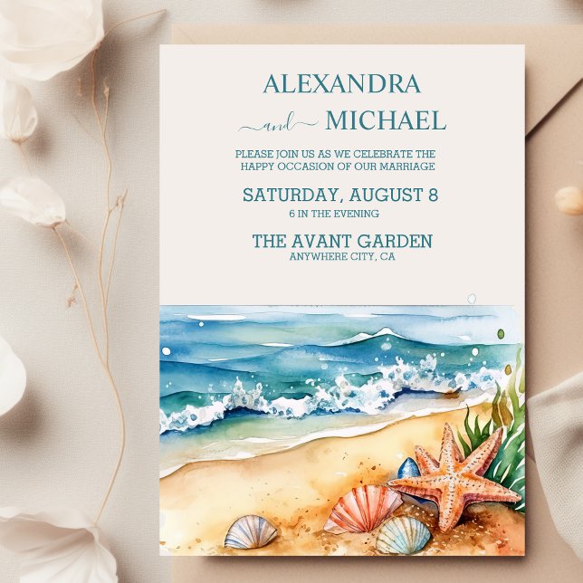 Summer Blue Beach Wedding Invitation (Creator Uploaded)