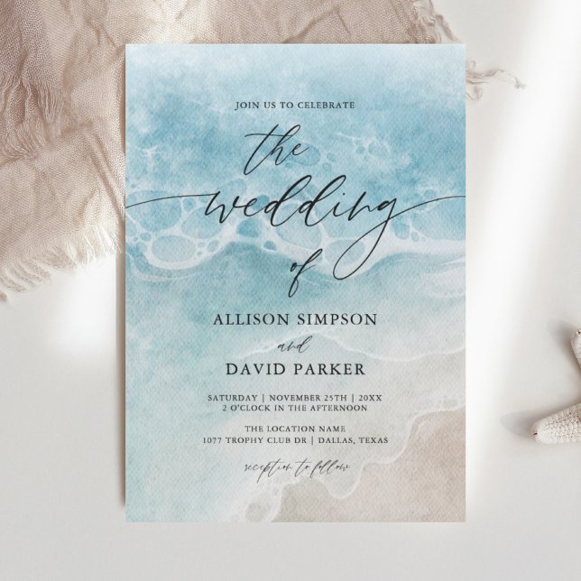 Summer Blue Beach Wedding Invitations (Creator Uploaded)