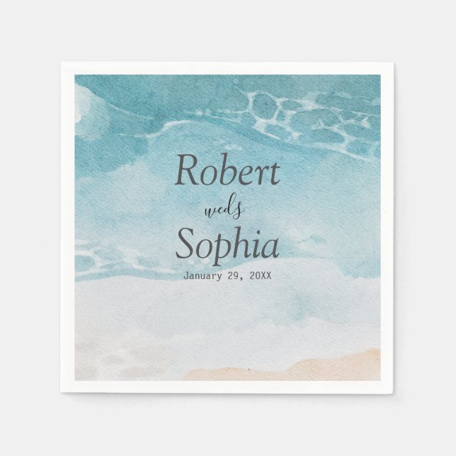 Summer Blue Beach Wedding Napkin (Front)