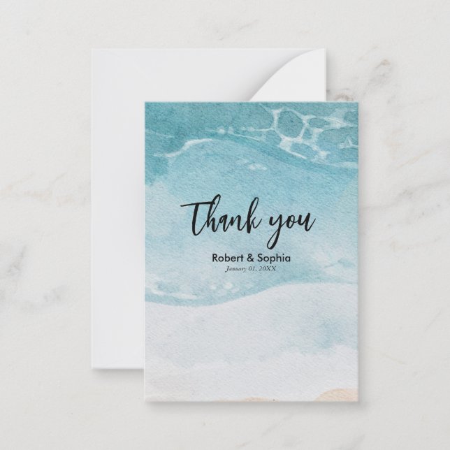 Summer Blue Beach Wedding Thank you Card (Front)