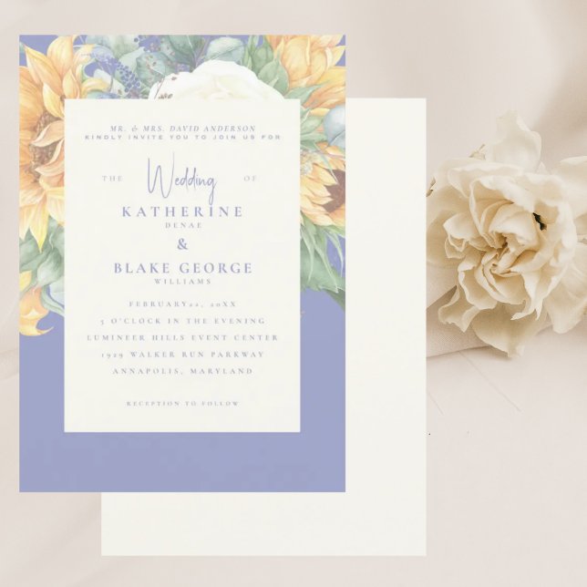 Summer Blue Elegant Sunflower Tuscan Wedding II Invitation (Creator Uploaded)