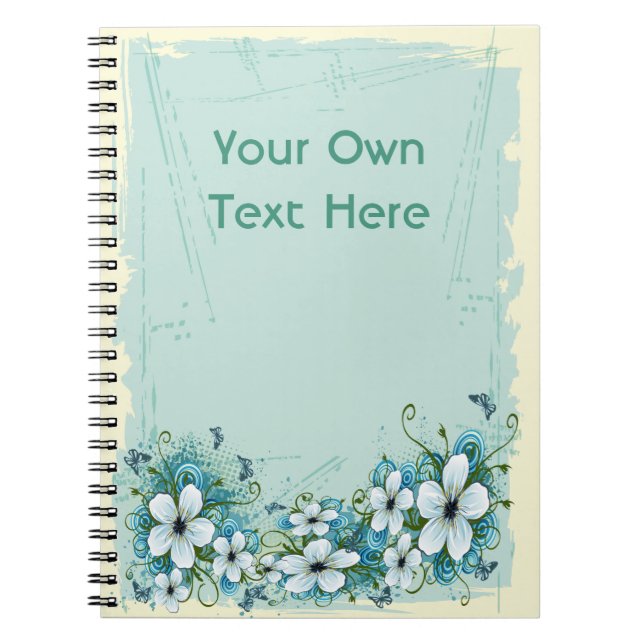 Summer Blue Floral & Butterflies Spiral Notebook (Front)
