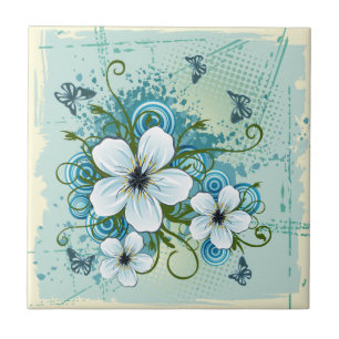 Summer Blue Floral & Butterflies Tile