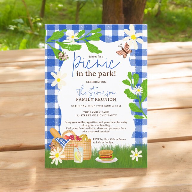 Summer blue Fun Picnic in the park family reunion Invitation (Summer blue cool Fun Picnic in the park family reunion Invitation)