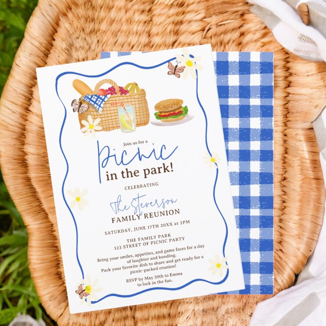 Summer blue Fun Picnic in the park family reunion Invitation (Summer blue Fun Picnic in the park family reunion Invitation)