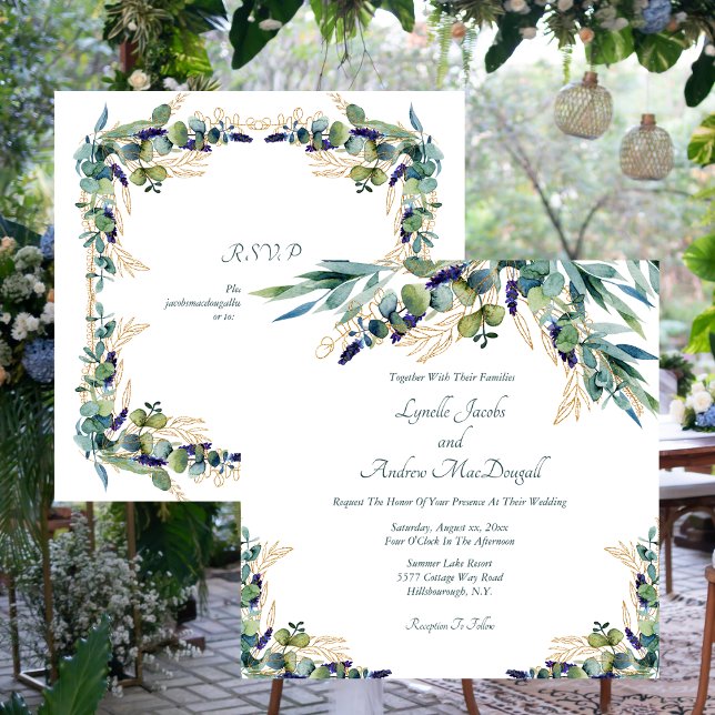 Summer Blue Green Watercolor Floral Wedding Invitation (Summer Blue Green Watercolor Floral Wedding Invitation)