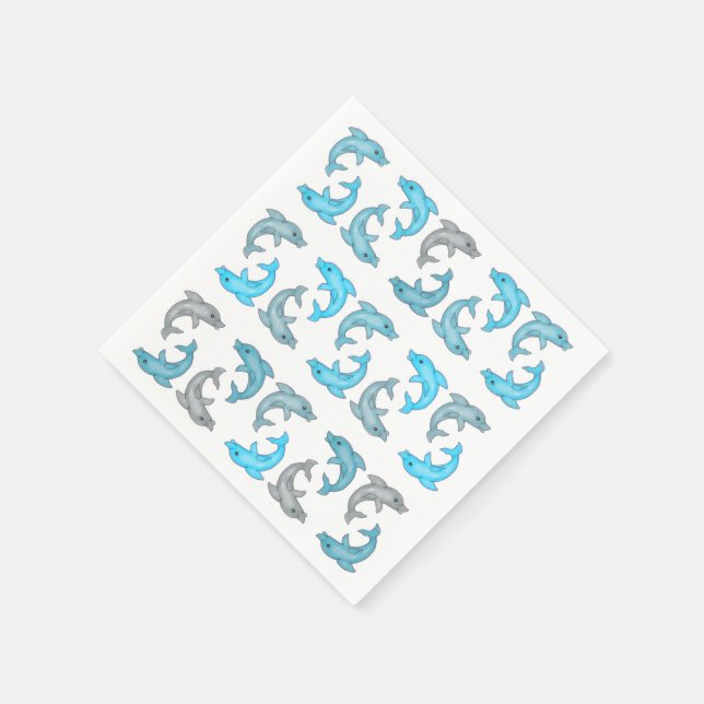 Summer Blue Grey Cute Dolphins Illustrations Napkin (Corner)