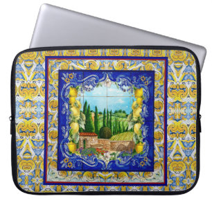 Summer Blue Italian Majolica Citrus Tiles Laptop Sleeve