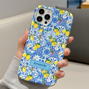 Summer Blue Majolica Sicilian Citrus Lemon iPhone 15 Case