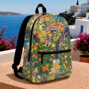 Summer Blue Majolica Sicilian Citrus Mediterranean Printed Backpack