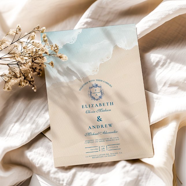 Summer Blue Ocean Beach Wedding Invitation (Creator Uploaded)