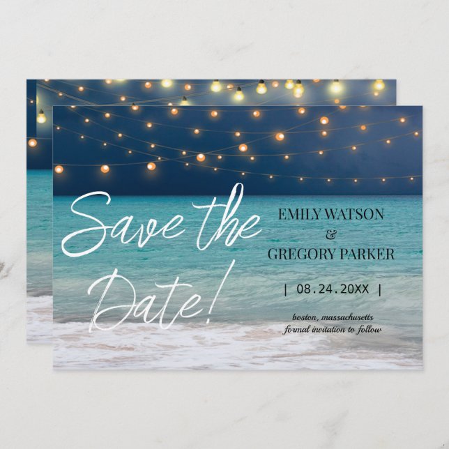 Summer Blue Ocean Beach Wedding Invitations (Front/Back)