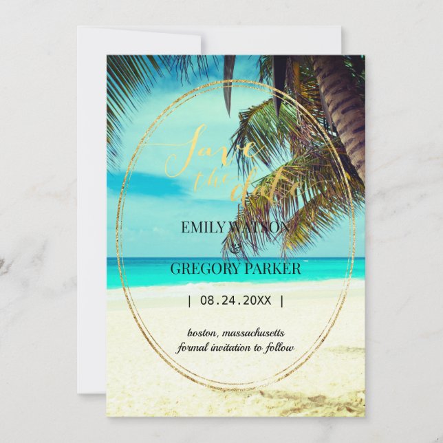 Summer Blue Ocean Beach Wedding Invitations (Front)