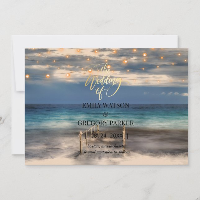 Summer Blue Ocean Beach Wedding Invitations (Front)