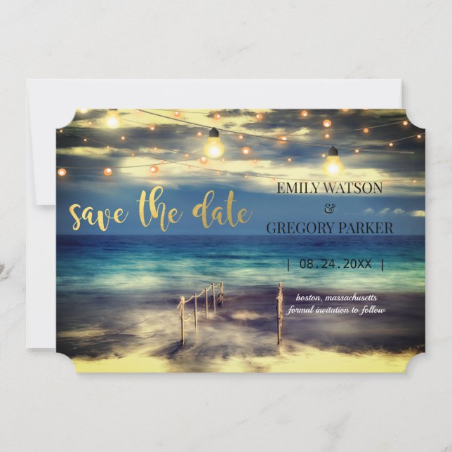 Summer Blue Ocean Beach Wedding Invitations (Front)