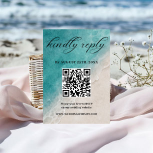 Summer Blue Ocean Beach Wedding RSVP card