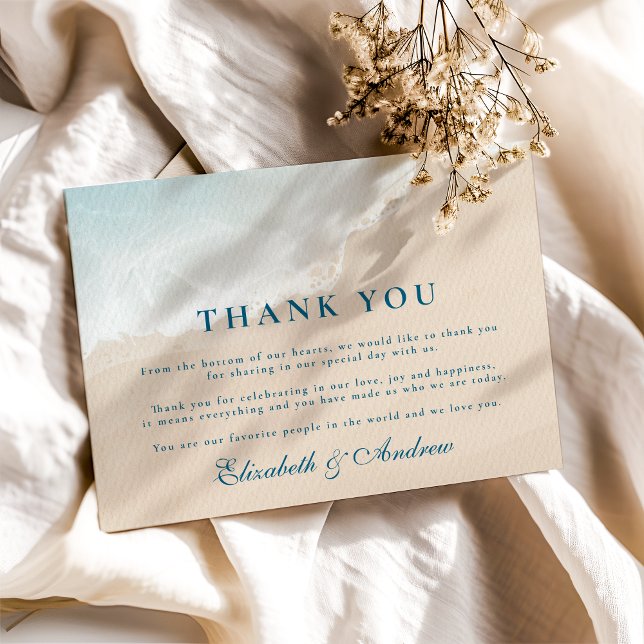 Summer Blue Ocean Beach Wedding Thank You Card (Creator Uploaded)
