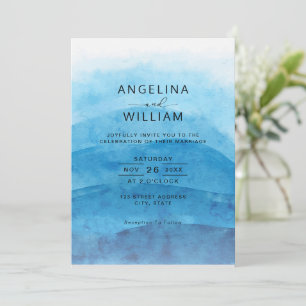 Summer Blue Ocean Watercolor Wedding Invitation