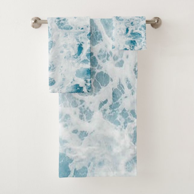 Summer Blue Ocean Wave  Bath Towel Set (Insitu)