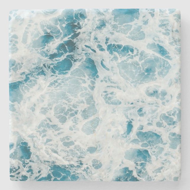 Summer Blue Ocean Wave Stone Coaster (Front)