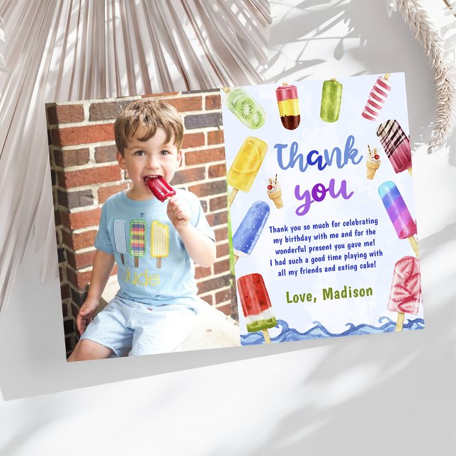 Summer Blue Popsicle Birthday Photo Thank You Card (Creator Uploaded)