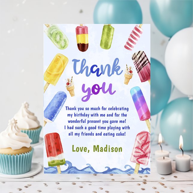 Summer Blue Popsicle Birthday Thank You Card (Creator Uploaded)