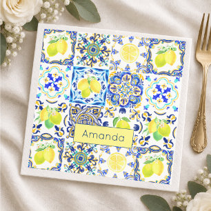 Summer Blue Sicilian Majolica Citrus Fruit Napkin